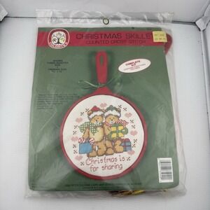 Vintage Colortex Christmas Skillet Christmas Is For Sharing Bears Cross Stitch